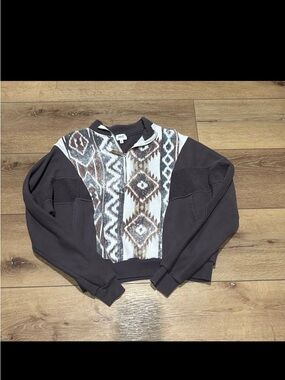 BKE Brown & Cream Aztec Panel Pullover Sweatshirt